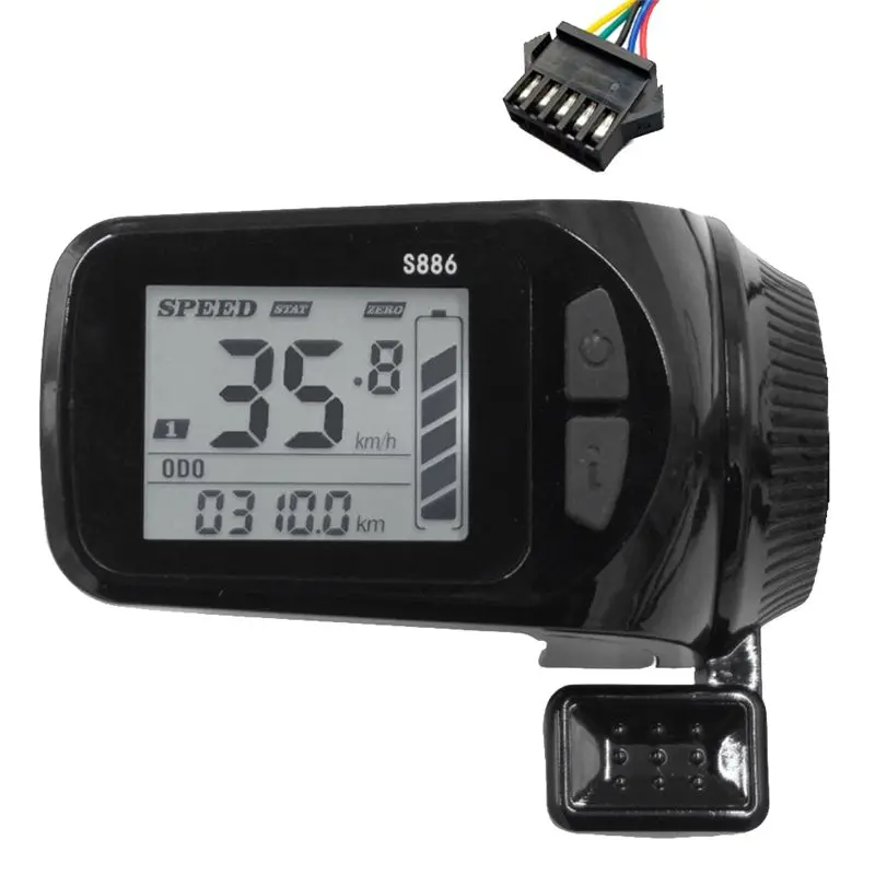 

Дисплей LCD S886 24В/36В/48В/60В с дросселем-курком для электровелосипедов и электросамокатов (разъем SM 5-контактный)