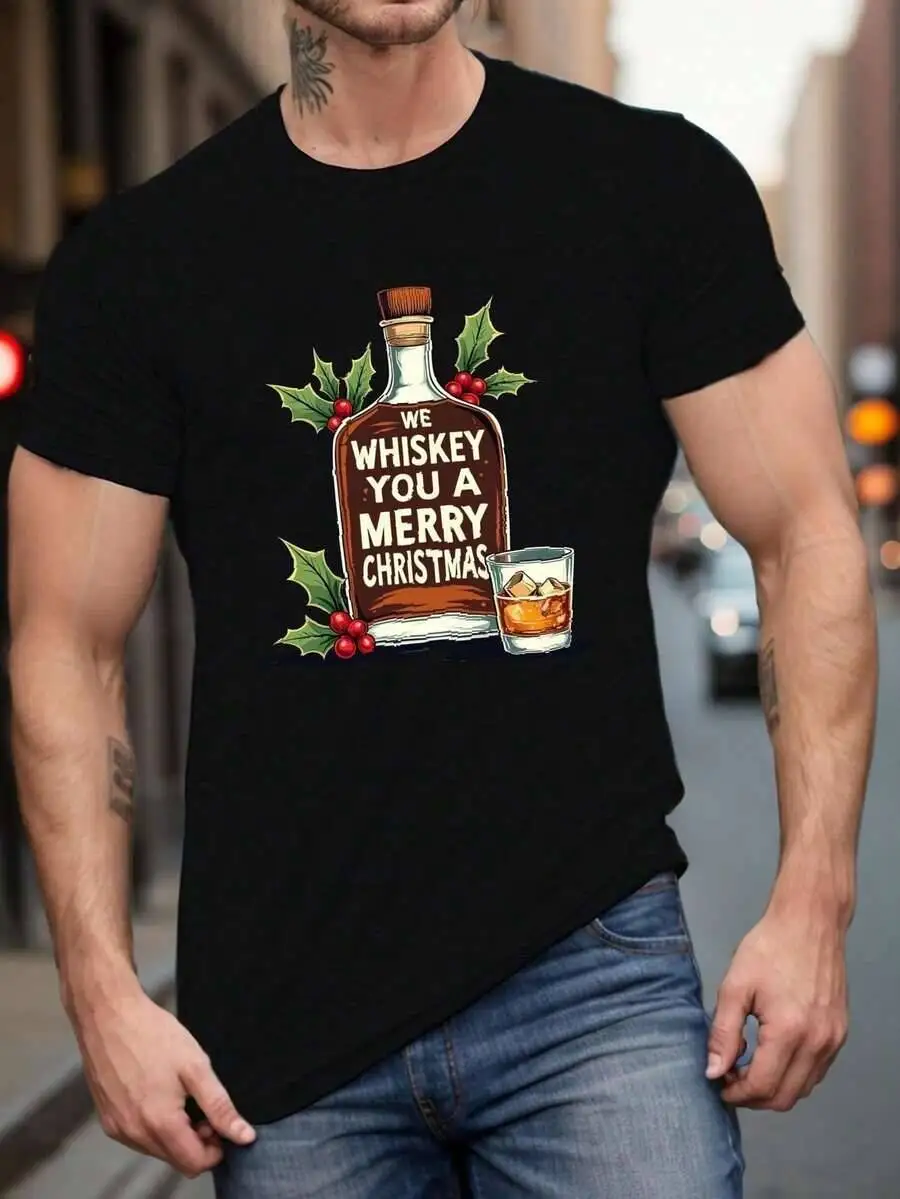 Plu Size Men' Summer T-Shirt, YOU A MERRY CHRISTMAS Graphic Print Short Sleeve Tee Caual Top For Daily Life, Big & Tall 100%