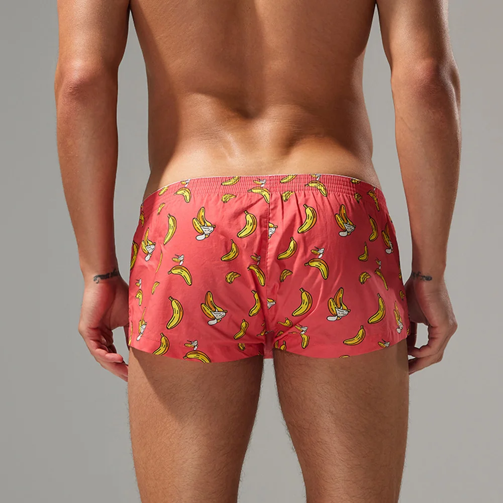 

Sexy Low Waist Men Printed Cotton Blend Boxers Shorts Comfortable Loose Underwear Trunks Pouch Sleep Shorts