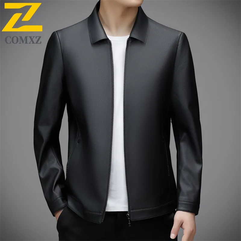 New Faux Leather Jacket Men 2025 Autumn Light Luxury Business Casual Turndown Collar Coat Fashion Wear Premium Quality Jackets