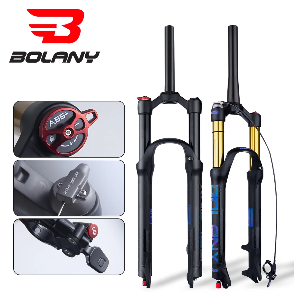 BOLANY 자전거 포크 리바운드 조절식 MTB 에어 전면 서스펜션 26 27.5 29 인치 120mm 여행 퀵 릴리스 포크 자전거 액세서리 