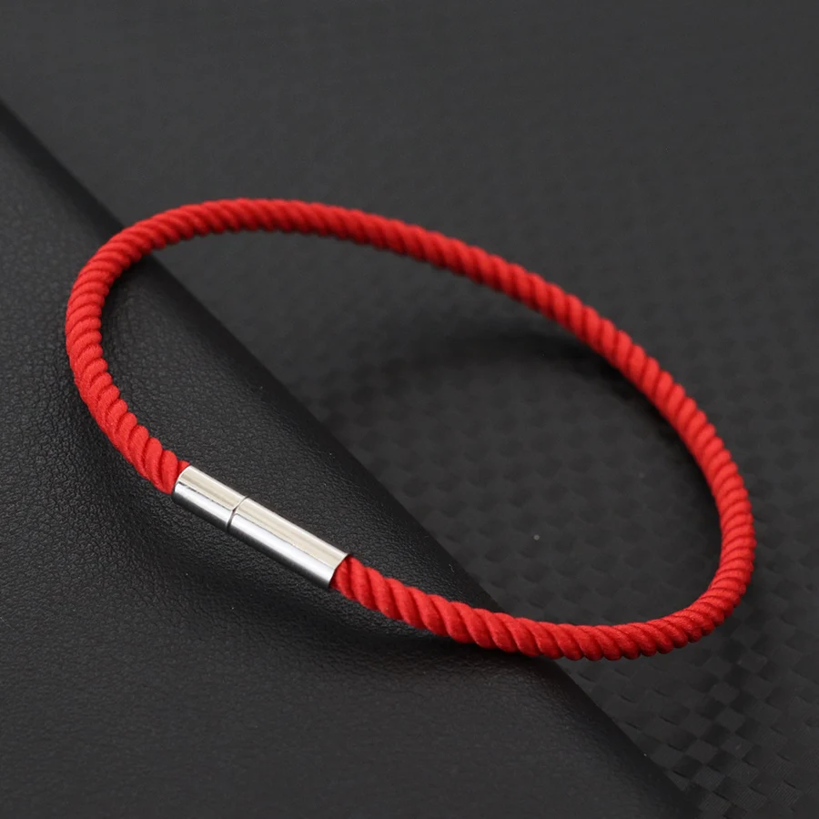 Fashion Lucky Red Rope Men Bracelet Stainless Steel 3mm Thin Rope Braclet Outdoor Sports Leisure Homme Best Gift For Boyfriend image 4