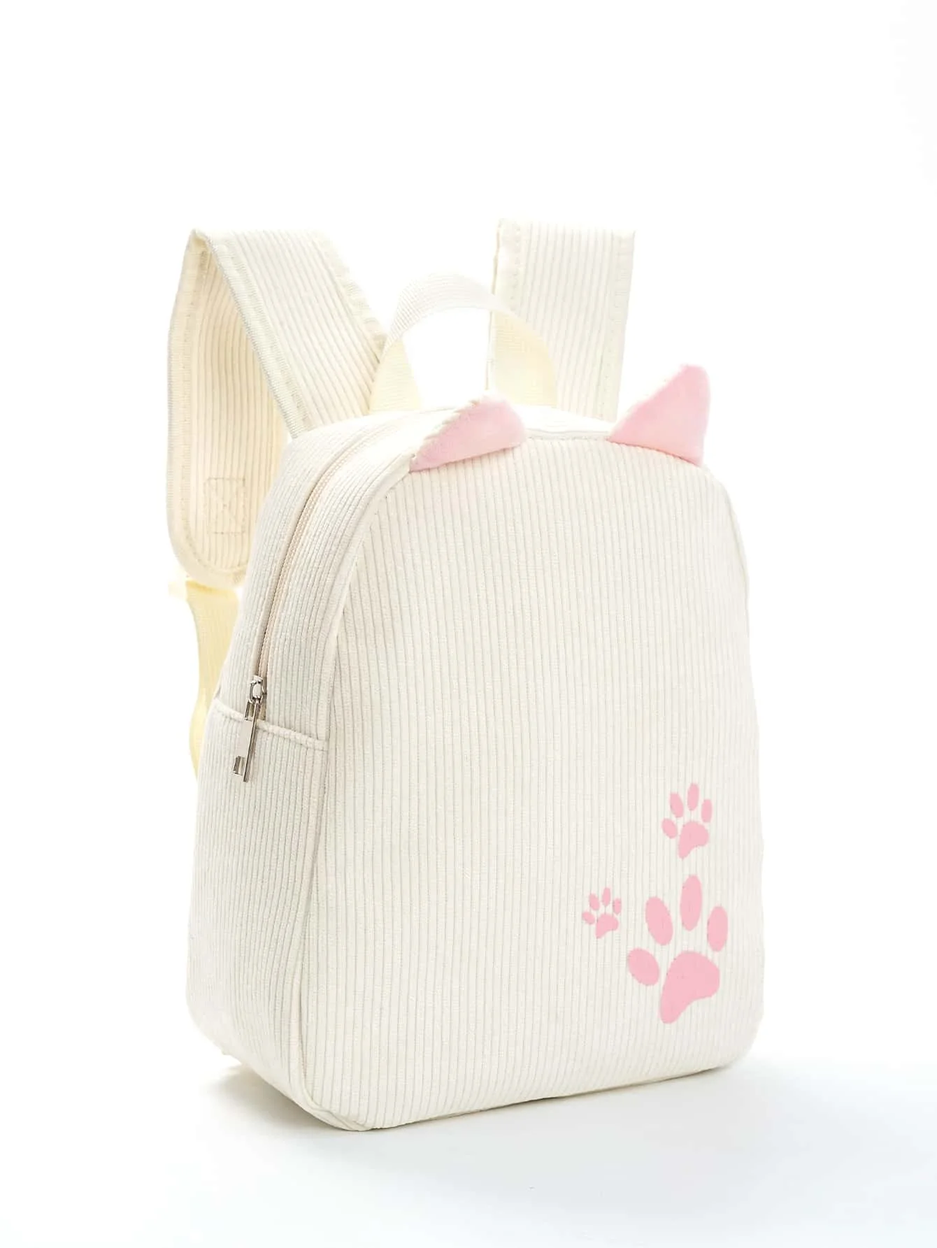 Girls Beige Paw Pattern Cartoon Ear Decor Classic Backpack