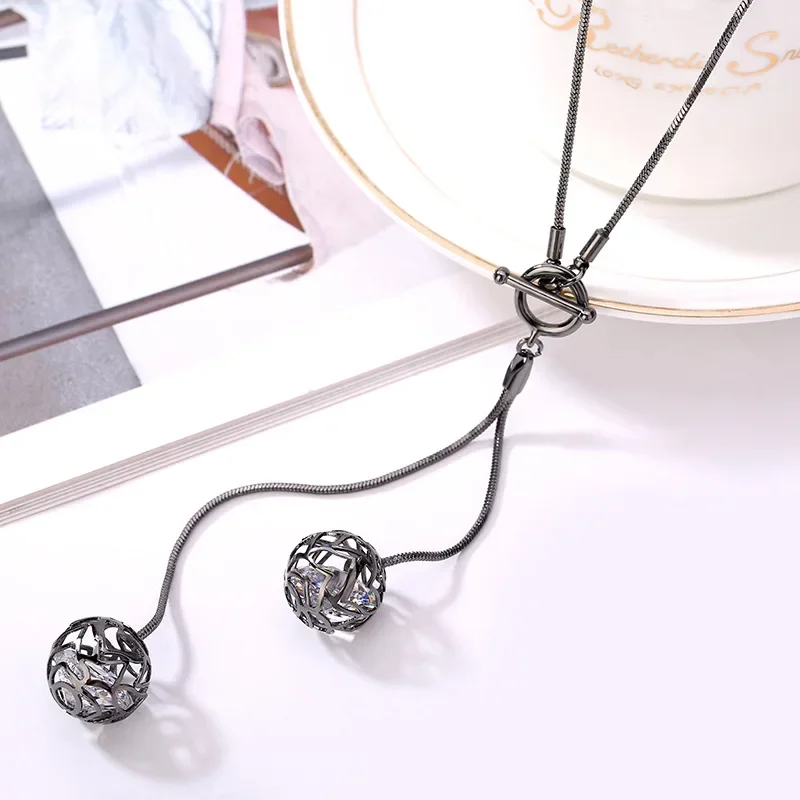 Kalung Panjang Gesper T Bola Kecil Rumbai 2025, Rantai Sweter Wanita Yang Modis dan Serbaguna