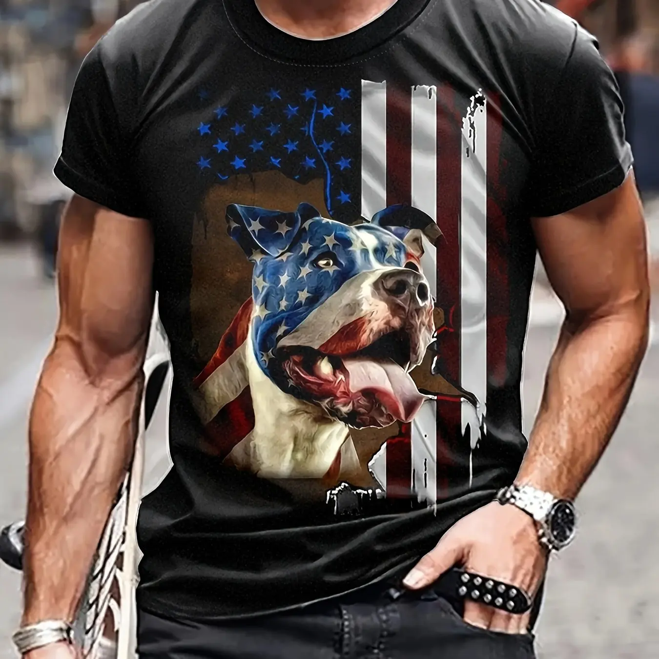 American Flag T-Shirt For Men 3d Animal Dog Printed Short Sleeve Tops Summer Casual Streetwear Men's Clothing Oversized T-Shirt