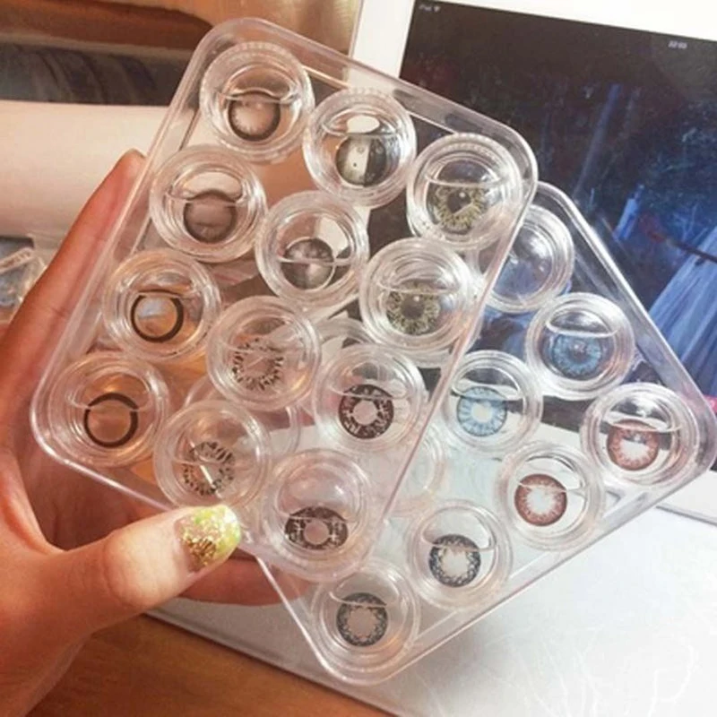 Q12-Grid Contact Lens Storage Box Transparent Round Portable Travel Contact Lens Case Soak Container Lenses Box For Beauty