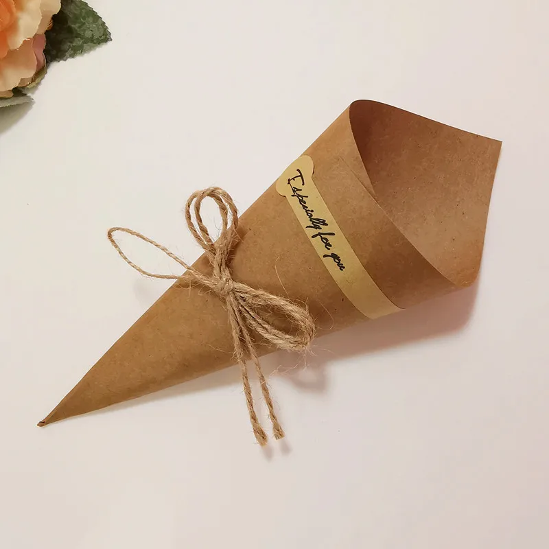 20Pcs Kraft Paper Confetti Cones Holder Stand Box Flower Tray Rustic Cones Holder Favour Boxes Wedding Birthday Party Decoration