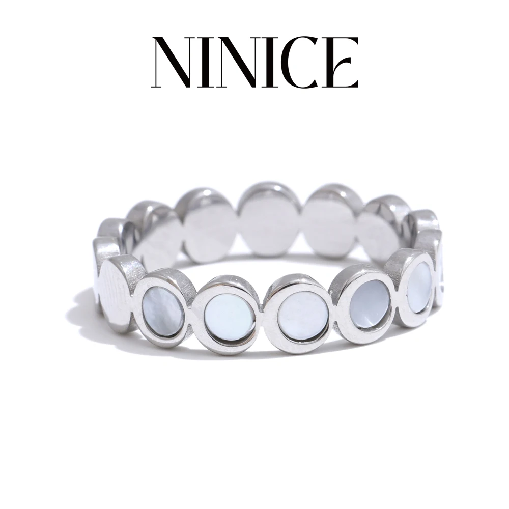 NiNice 316L Edelstahl Natürliche Shell Runde Dünne Ring Hohe Qualität Mode Charme Schmuck Zubehör 2025