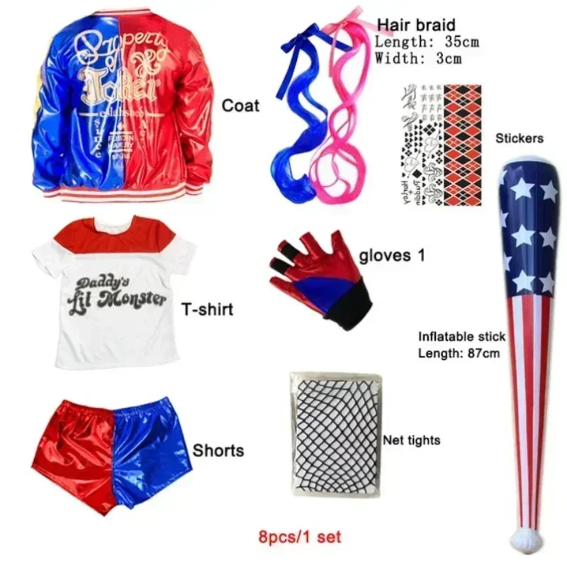 Carnaval enfants filles Suicide Harley Cosplay Costumes Squad Quinn monstre Joker veste costume tatouage autocollants pantalon ensemble