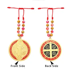1PC Gold Plated Saint Benedict Medal Blessing Charm Car Hanging Ornament Door Medal San Benito Medalla Gift for Men or Women