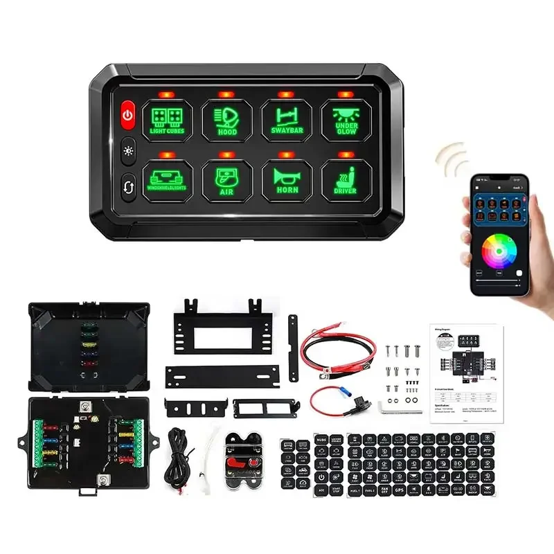 

Intelligent Library APP Control Off-road Switch Panel 12V 24V Automatic Dimmable RGB 8 Gang Switch Panel For Car Truck UTV ATV M