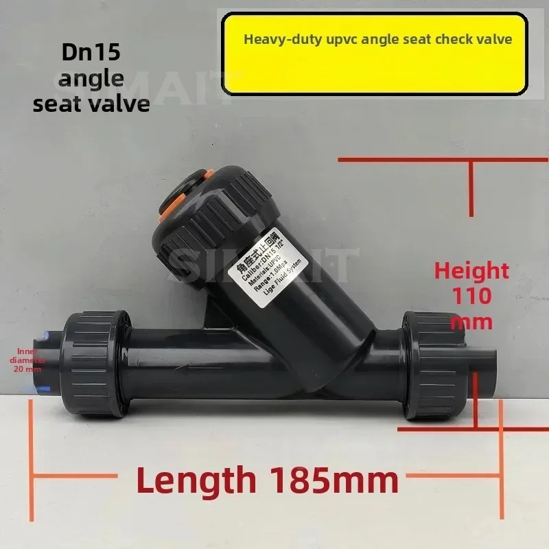 UPVC Y-Pattern Angle Seat Check Valve, One-Way Anti-Siphon Valve, Solvent Weld Socket, Horizontal & Vertical Mount
