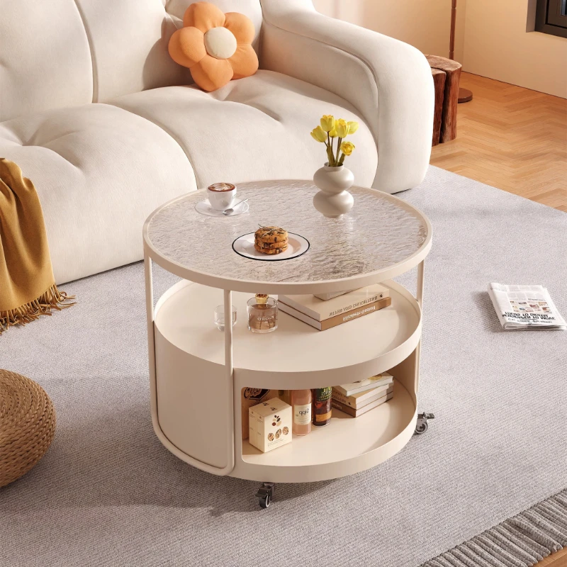Luxury Modern Living Room Furniture Durable Metal Coffee Table with Movable Storage Trolley Rack Home Coffee Table with Brake