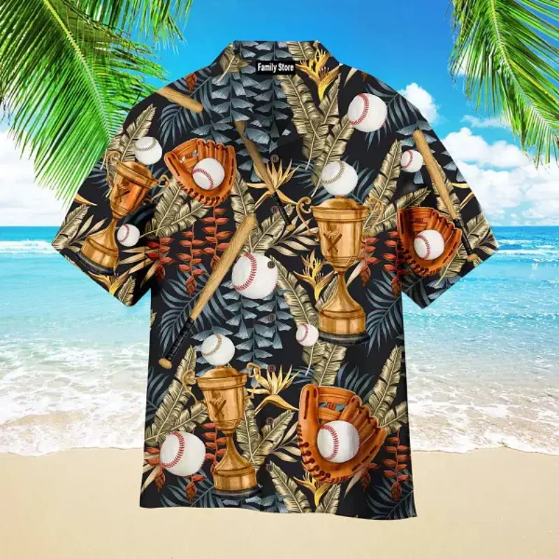 

Full Print Floral Baseball Garphic Beach Shirts For Men Summer Tropical Hawaiian Aloha Shirts New In Short Sleeve Button Shirt