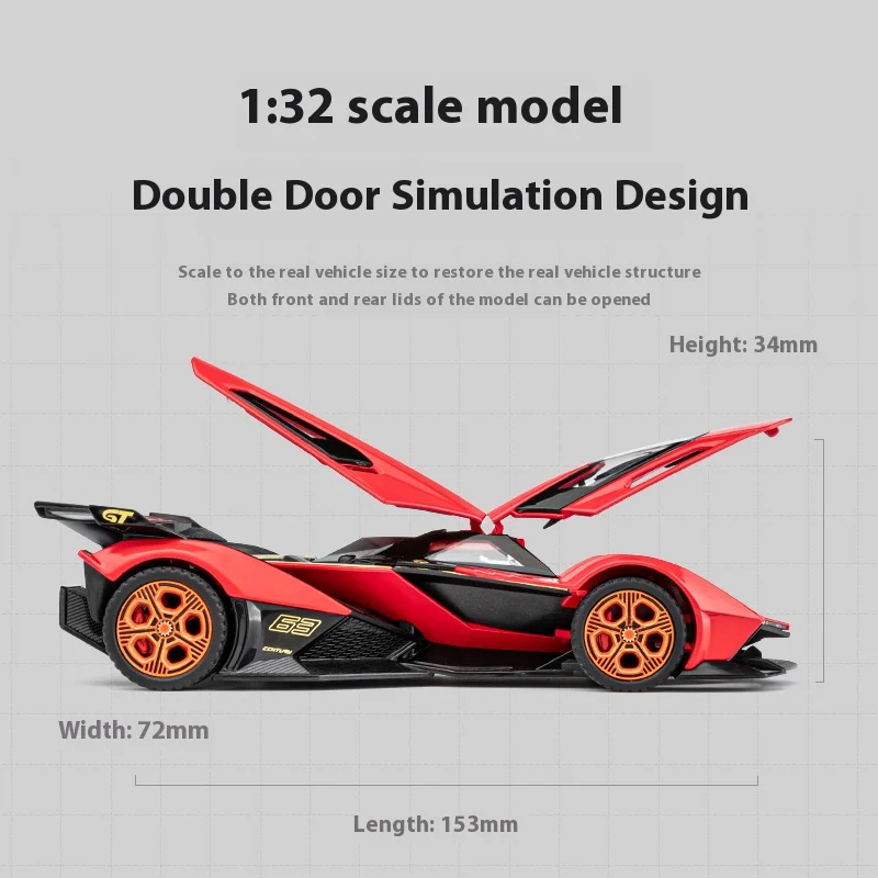 1:32 Scale Lambo V12 Concept Car Alloy Toy Model with Sound, Light & Spring-Back Action - Ideal Gift for Car Lovers & Kids Alike