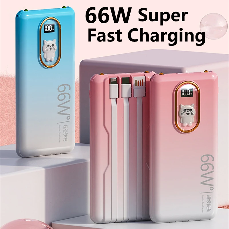 

66W PD Super Fast Charging Power Bank 30000mAh Built in Cable Portable Charger for iPhone Samsung Huawei Xiaomi External Battery