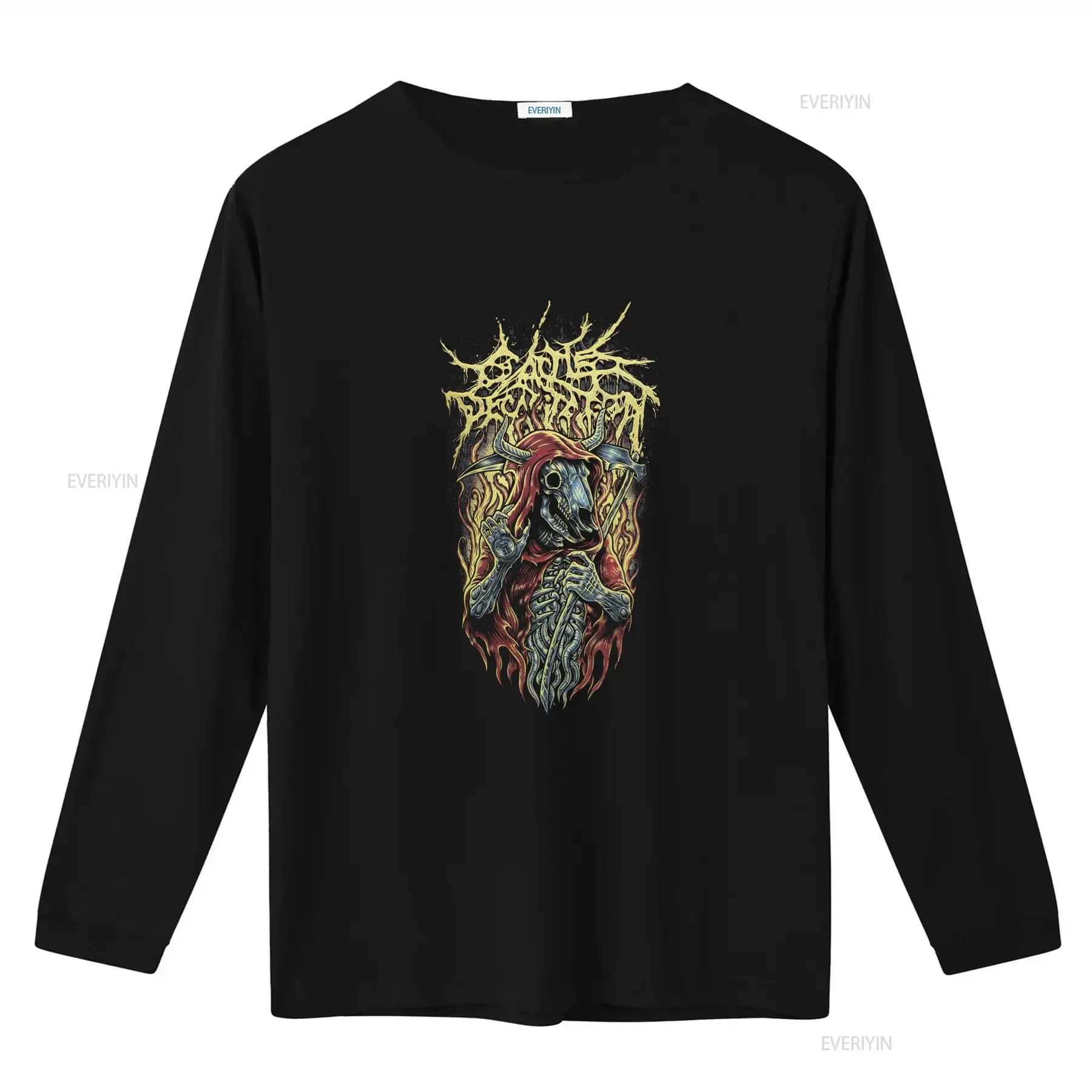 CATTLE DECAPITATION Reaper Ramirez Print T Shirt for Men Gothic Skull Design with Flame Accents vintage Washed homme streetwear