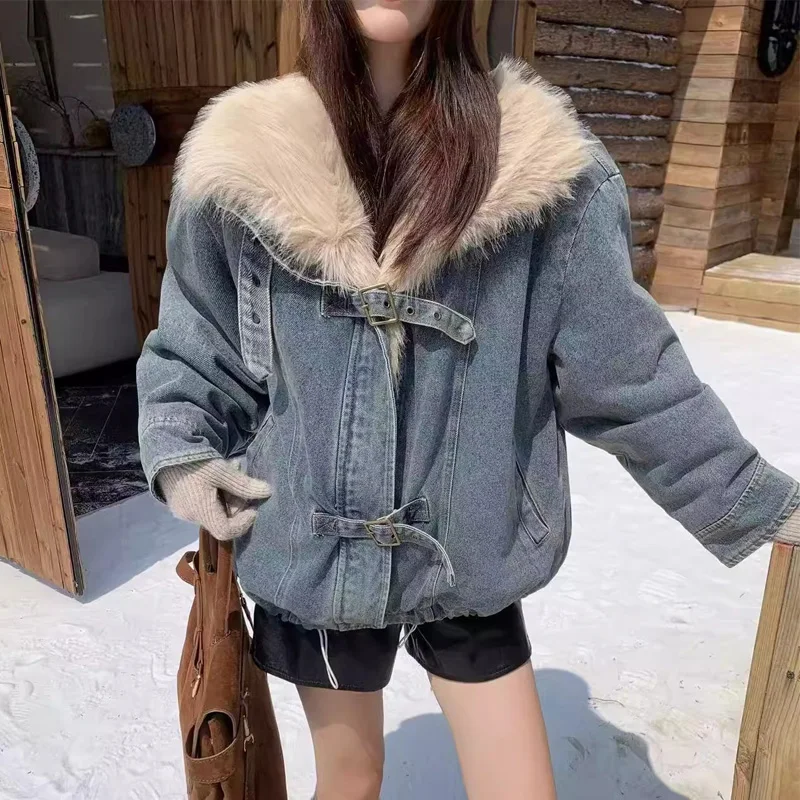 Women's Denim Jaet 2025 Autumn Winter Korean Sle Loose Versatile Warm Waed Casual Faion Fce Thiened Top
