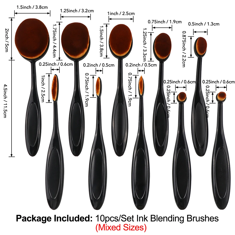 10pcs Assorted Size Blending Brushes with Holder Rack Kit for DIY Scrapbooking Water-based Card Background Craft Ink Stamp