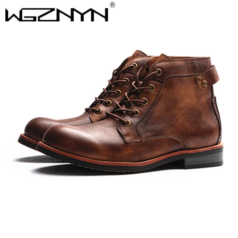 Luxury Retro High Men's Leather Shoes Dress Business Working Brown Male Boots Lace-up Flat Casual Comfortable Mens Shoes Size 48