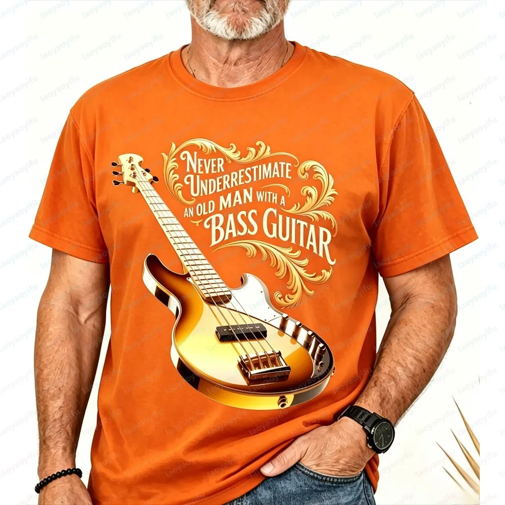 Sommermode Herren Kurzarm-T-Shirt Retro Bassgitarrist Vintage-Print Tee Stylisches Alltagsoberteil Musik-Geschenk für Jungs – Detail 10