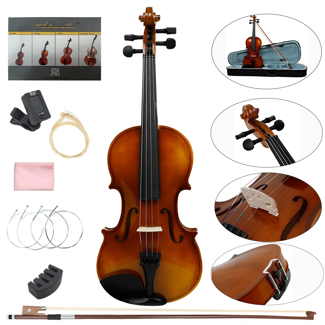 

IRIN AV-207 Glossy Violin Handmade 4/4 - Vintage Glossy for Students/Beginners to Play for Exams Instrument Violin