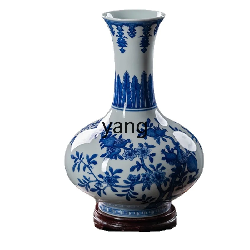 Yhl Ceramics New Chinese Hand-Painted Blue and White Porcelain Vase Flower Arrangement Living Room TV Cabinet Hom