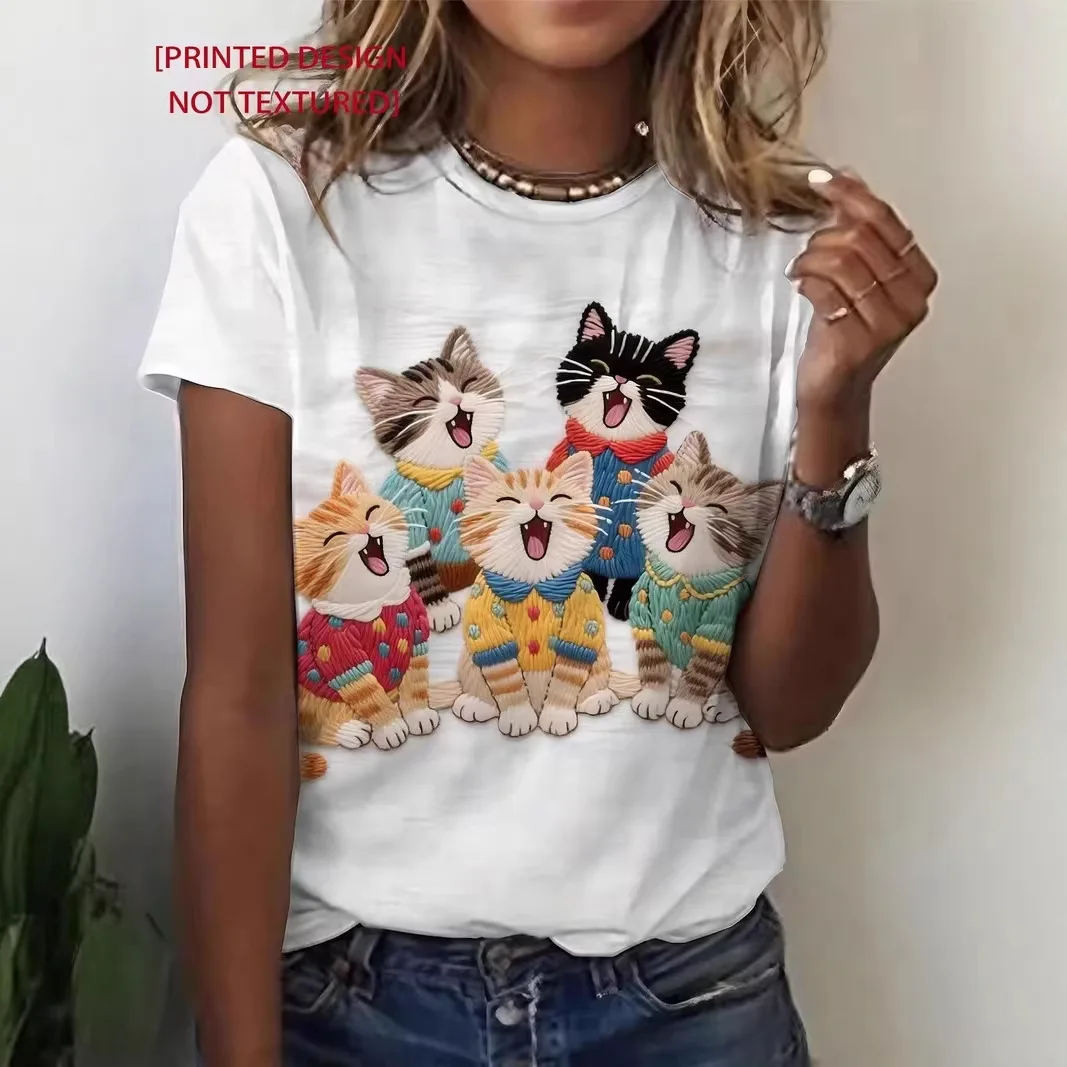 Vintage Style Women's Character Print Tee Cute Boy and Girl Illustration Short Sleeve Round Neck Casual Top 3
