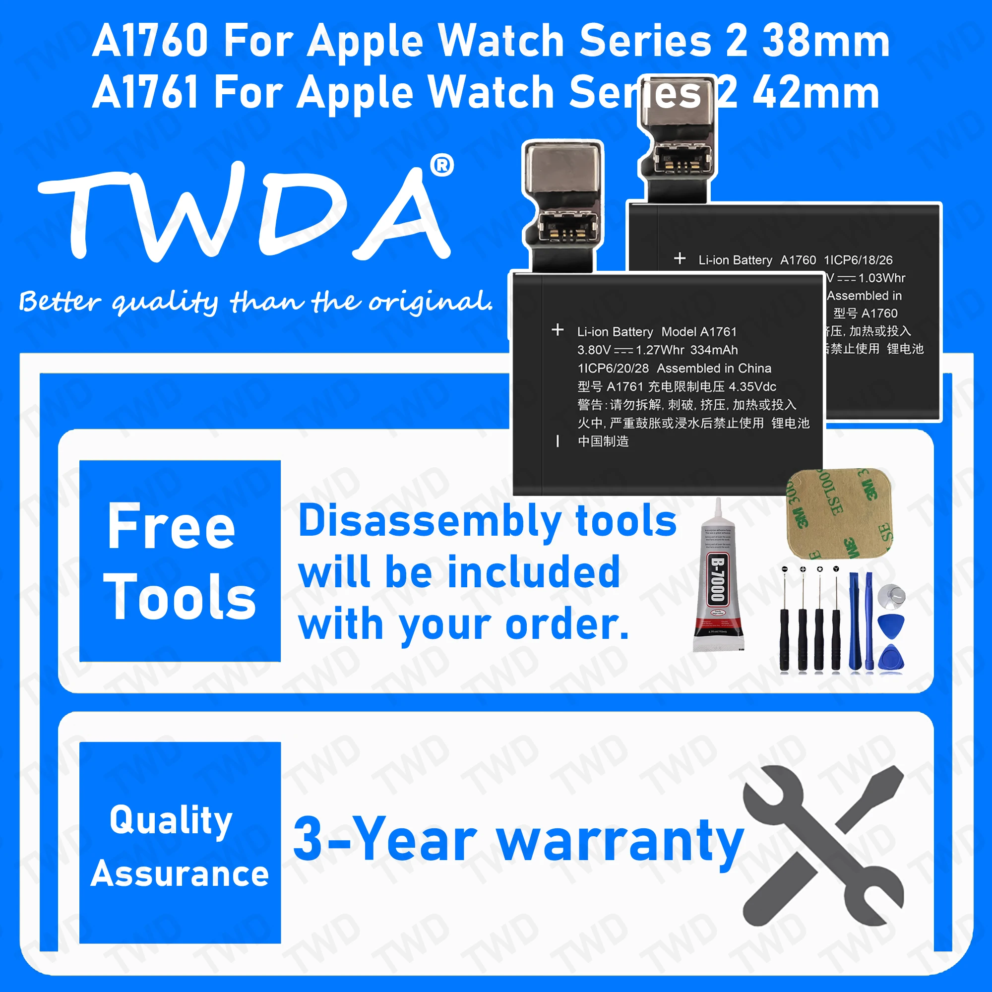 

A1760 A1761 Large capacity Battery For APPLE Series 2 38mm 42mm/iWatch 2 38mm 42mm SmartWatch Batteries +Free Tools