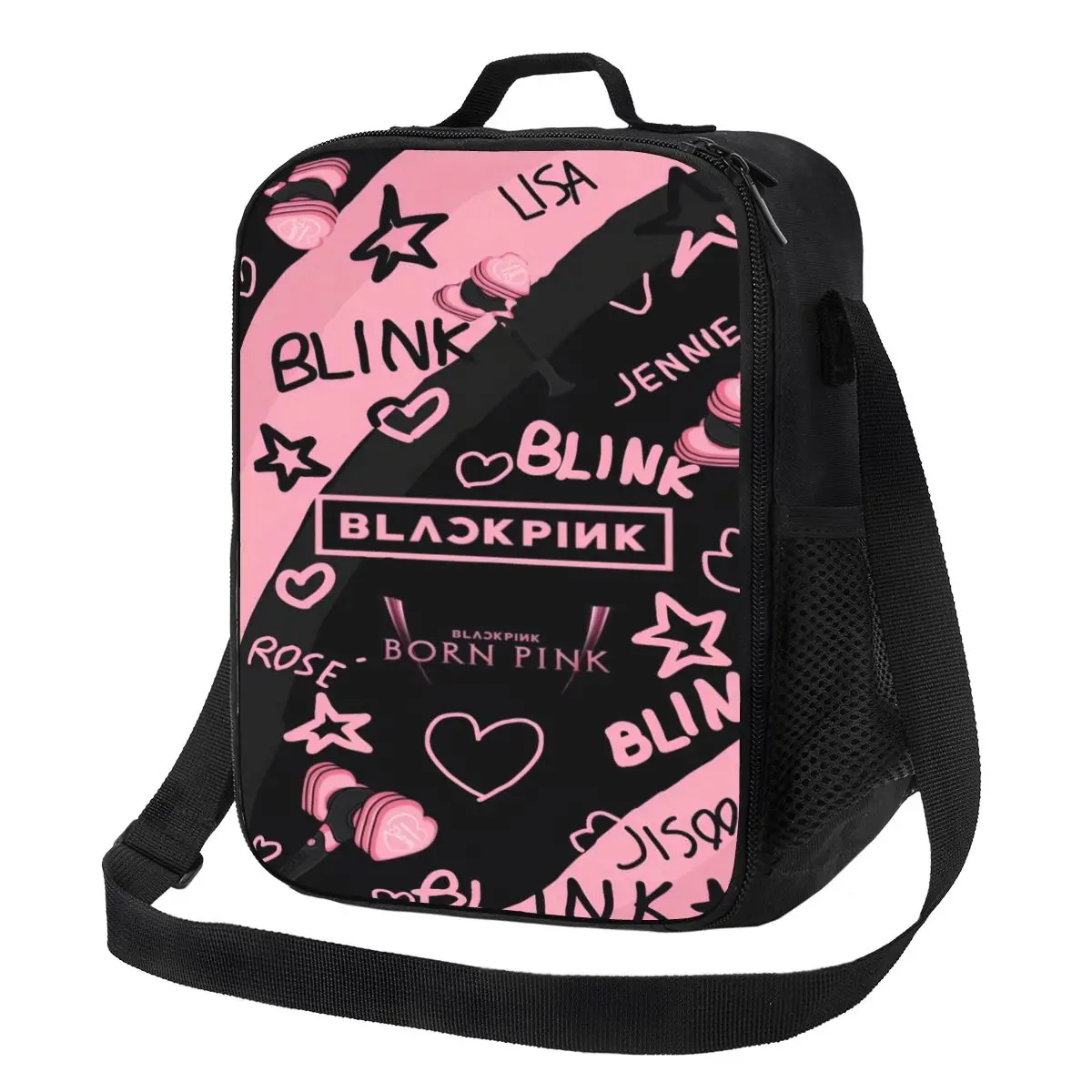 Sacos de almoço isolados térmicos personalizados Kpop Bp, Tote portátil de almoço para crianças, Caixa multifunções Bento Food da escola infantil, preto