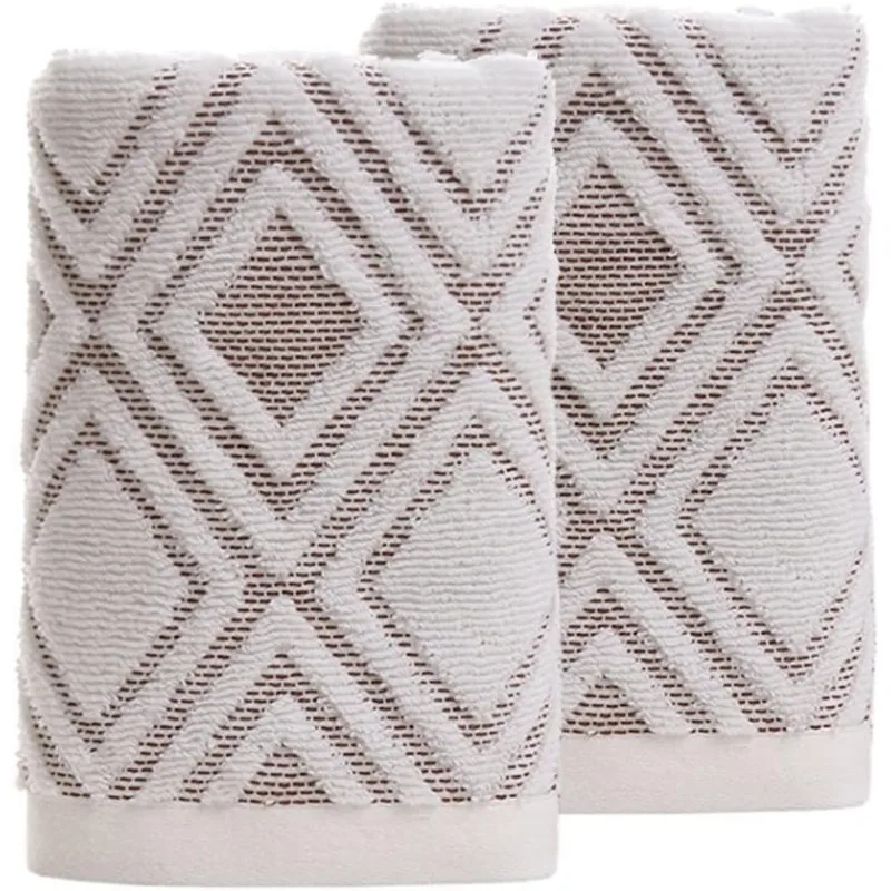 Hand Towels Set of 2 Diamond Pattern Cotton Absorbent Soft Decorative Towel for Bathroom 13.4 x 29.5 Inch (Beige Brown)