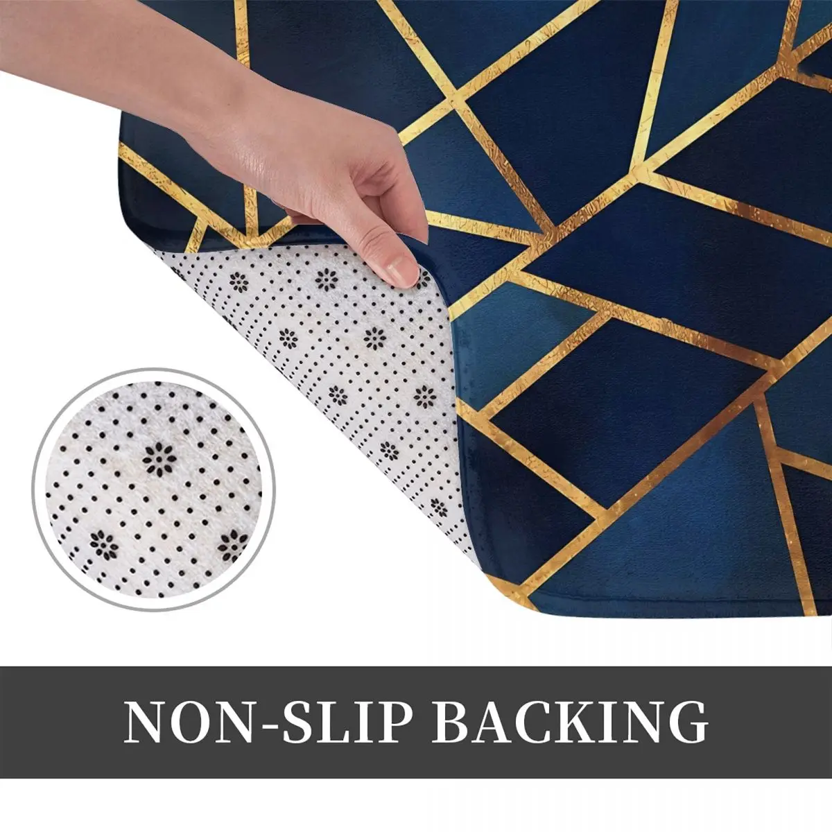 Navy Gold Stone Geometric Bath Mat Non-slip Blue Toilet Mat Quick Dry Kitchen Shower Room Floor Mat Velvet Soft Bathroom Carpet