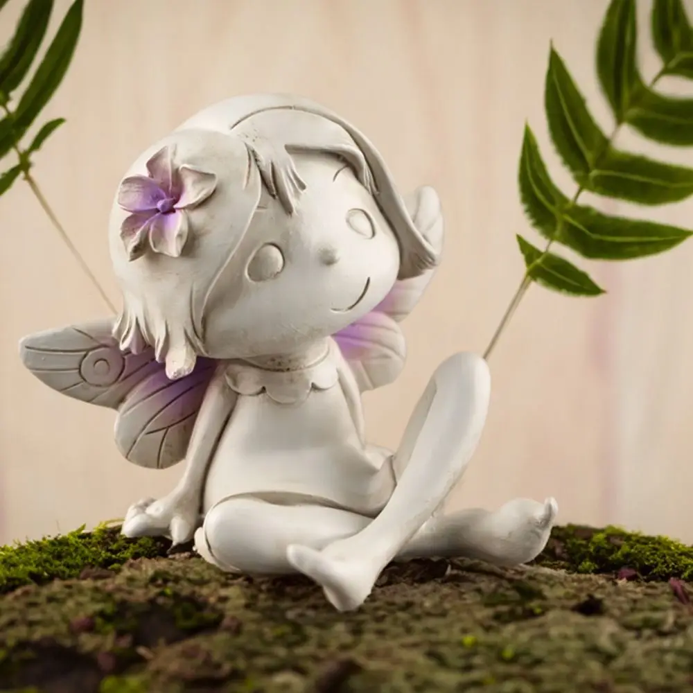 Lot de 2 petites statues de fées en résine, ornements artisanaux de fées des fleurs, elfes, fées des fleurs peintes pour jardin et meuble TV