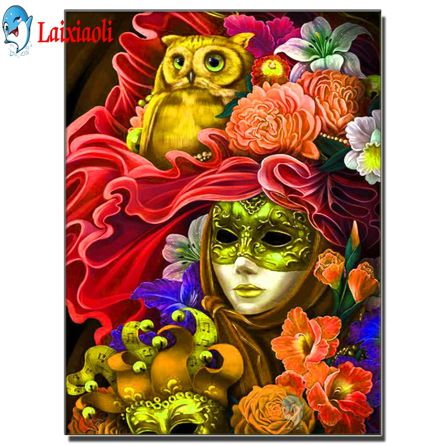 Abstract Masked Woman and Owl Kit Diy Diamond Painting Full Square Round Drill Embroidery Diamond Mosaic Art Handmade Home Decor