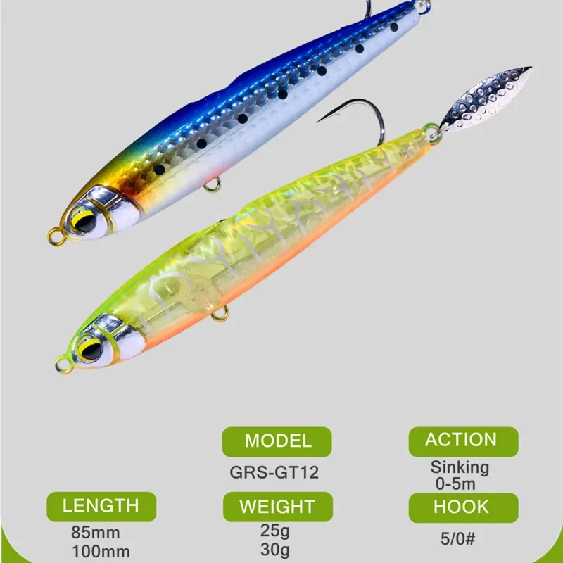 GREENSPIDER New 80mm 25g 85mm 25g 100mm 30g Spoon Sequins Sinking Pencil Fishing Lure Sea Fishing Bait For Amberjack Mackerel