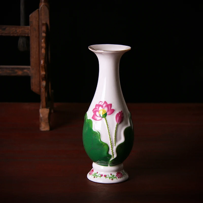 Ceramic white Buddha vase Flower arrangement device Lotus pattern Living room decor Buddhist temple supplies Ceramic containers