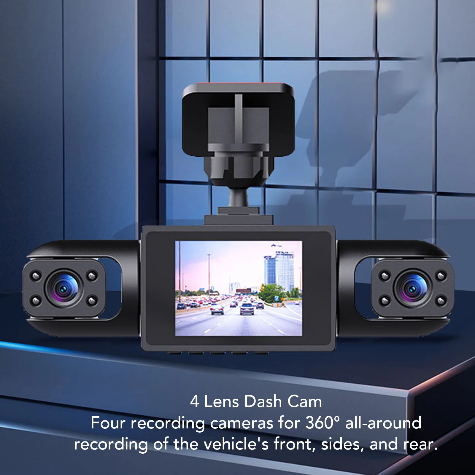 4 Channel Dash Cam 2.0 Inch Screen 360° View 1080P Front Rear Left Right Dashcam with Loop Recording for Cars Trucks SUVs