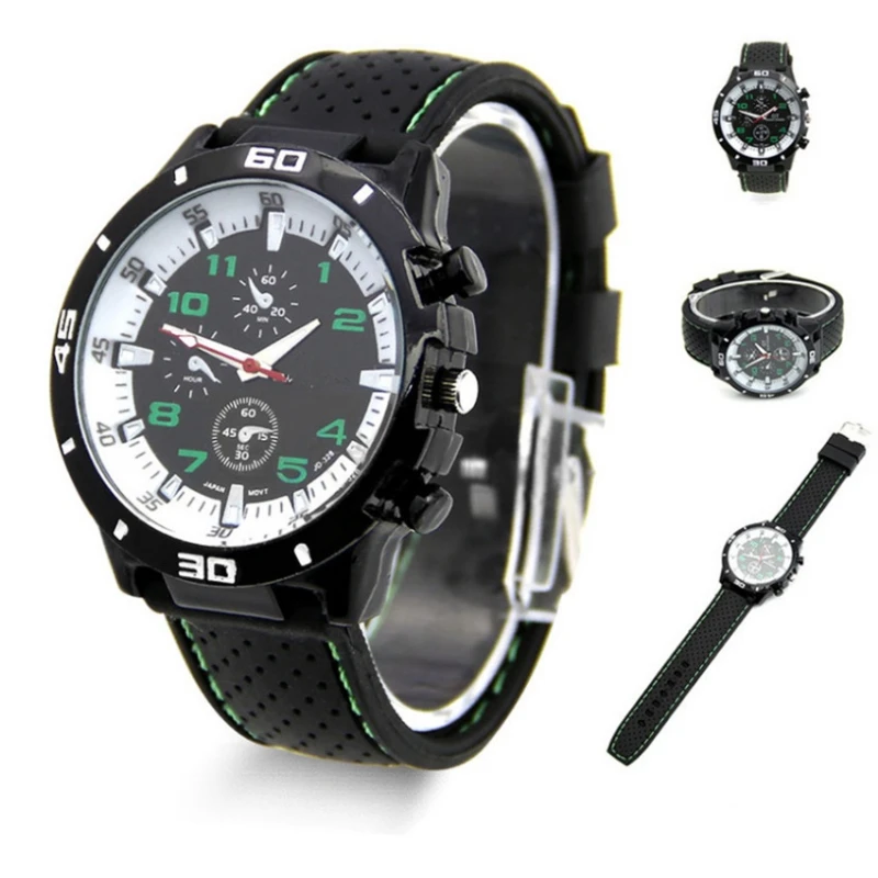 

Kegllect Men Rubber Strap Quartz Watch Male Fake Three Eye Sports Watches