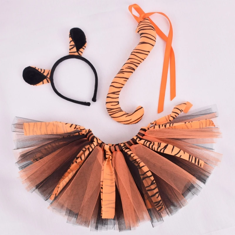 Tiger Costume Set Tiger Ears Tail Tutu Skirt Animal Fancy Costume Kit Accessories for Kids Halloween Cosplay Props Dropshipping