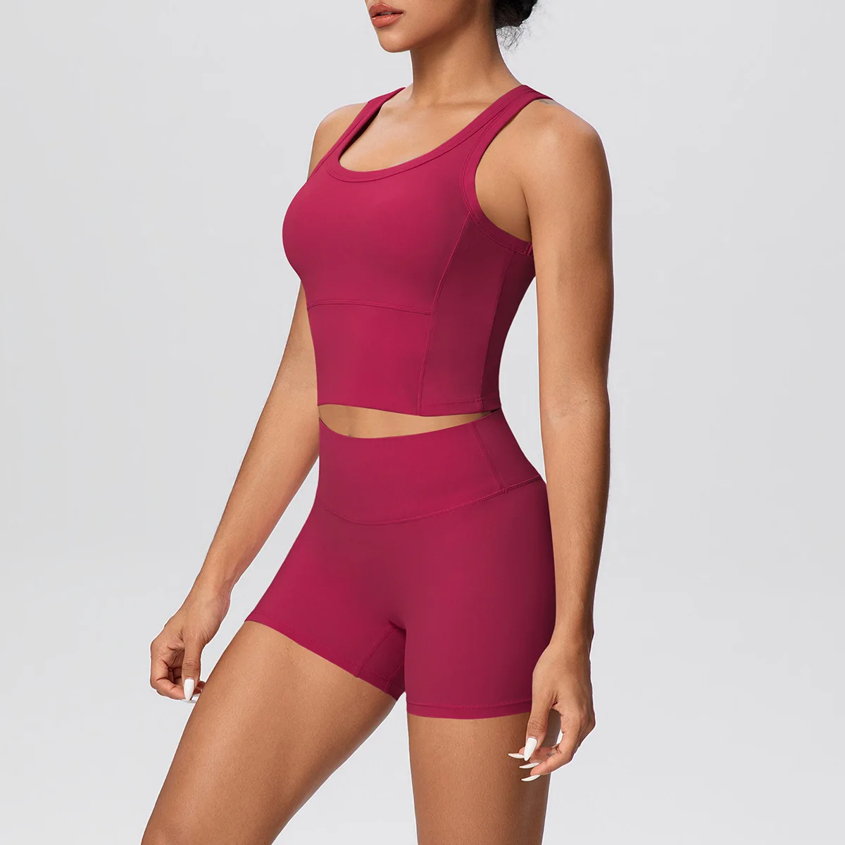 

Sports Breathable Brushed Vest Shorts Fitness Suit New High Waist Hip Lift Yoga Set Running Sports Workout Gym Women's Tracksuit