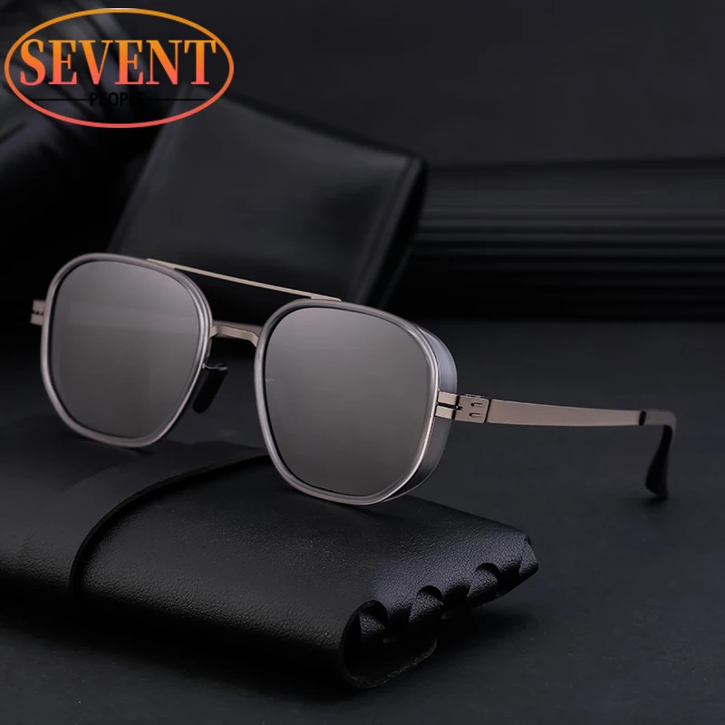 

Vintage Polarized Square Sunglasses Men 2024 Luxury Brand Designer Classic Double Beam Sun Glasses For Male Metal Frame Eyewear