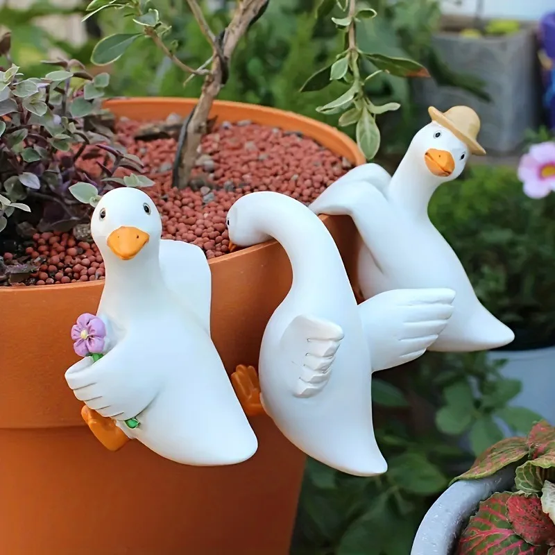 

Набор из 3 милых уточек-подвесок для цветочных горшков, устойчивых к погодным условиям, из смолы, для декора сада, улицы, патио, балкона, контейнеров для растений
