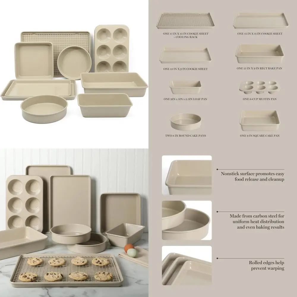 

10-Piece Ceramic Baking Pans Set - Gallen Non-Stick, PFA-Free, and Non-Toxic Bakeware in Taupe
