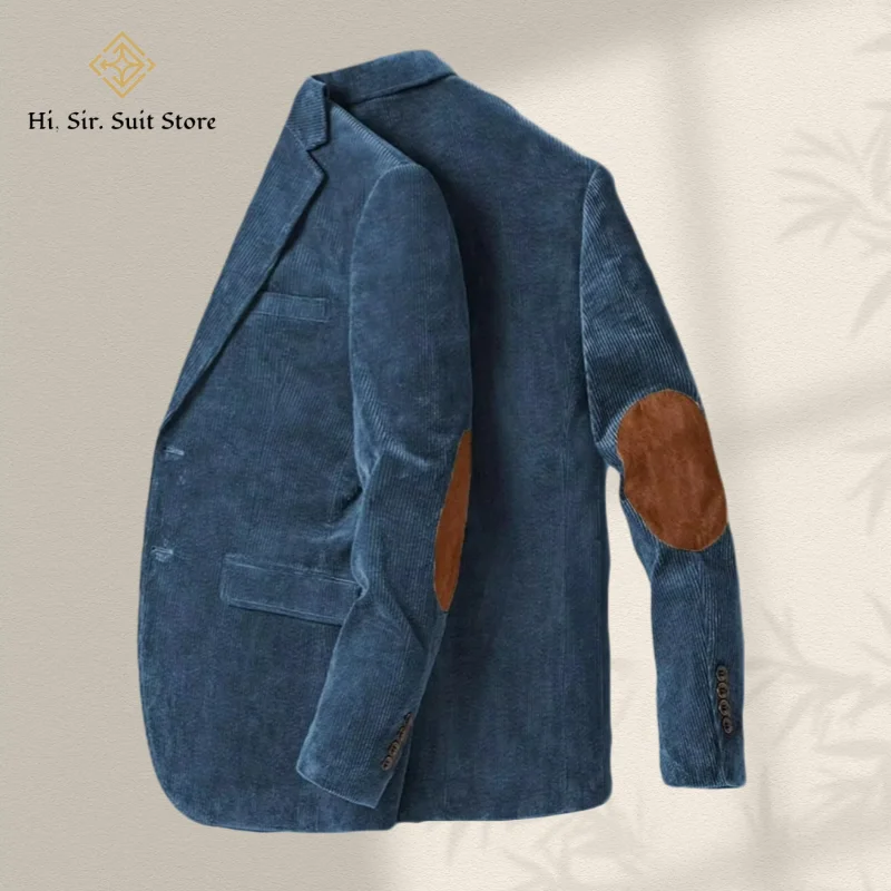 

Retro Corduroy Men's Suit Spring/Autumn Long-Sleeved Jacket Slim Fit Patchwork Workwear Casual Outerwear Jacket Male Blazer Grey