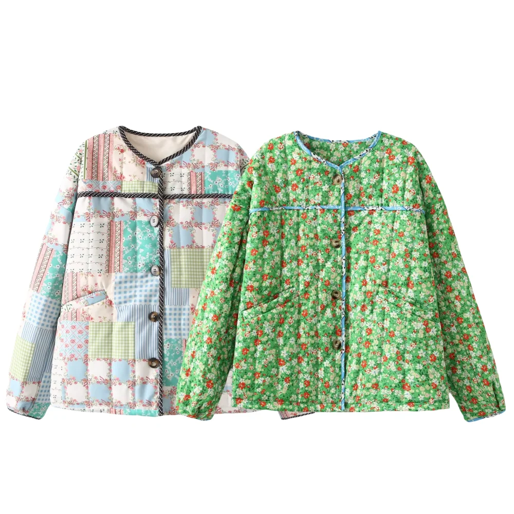 Taop&Za Sweet Style Floral Splicing Design 2024 Early Autumn New Pocket Design Single breasted Coat for Women