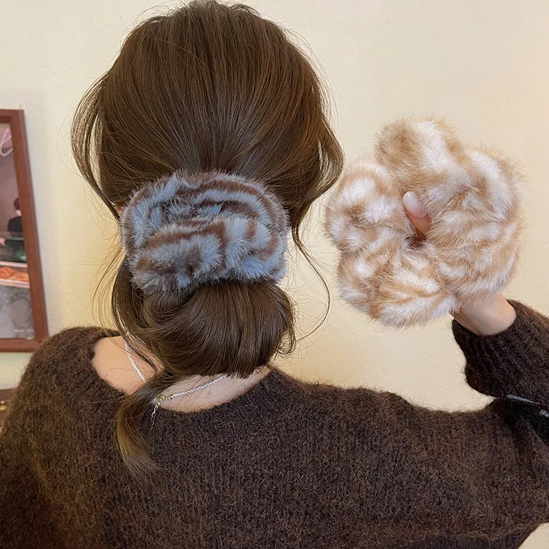 

Plush Large Intestinal Ring Women'S Tie -End Headwear Flower High Stretch Rope Hair Accessories