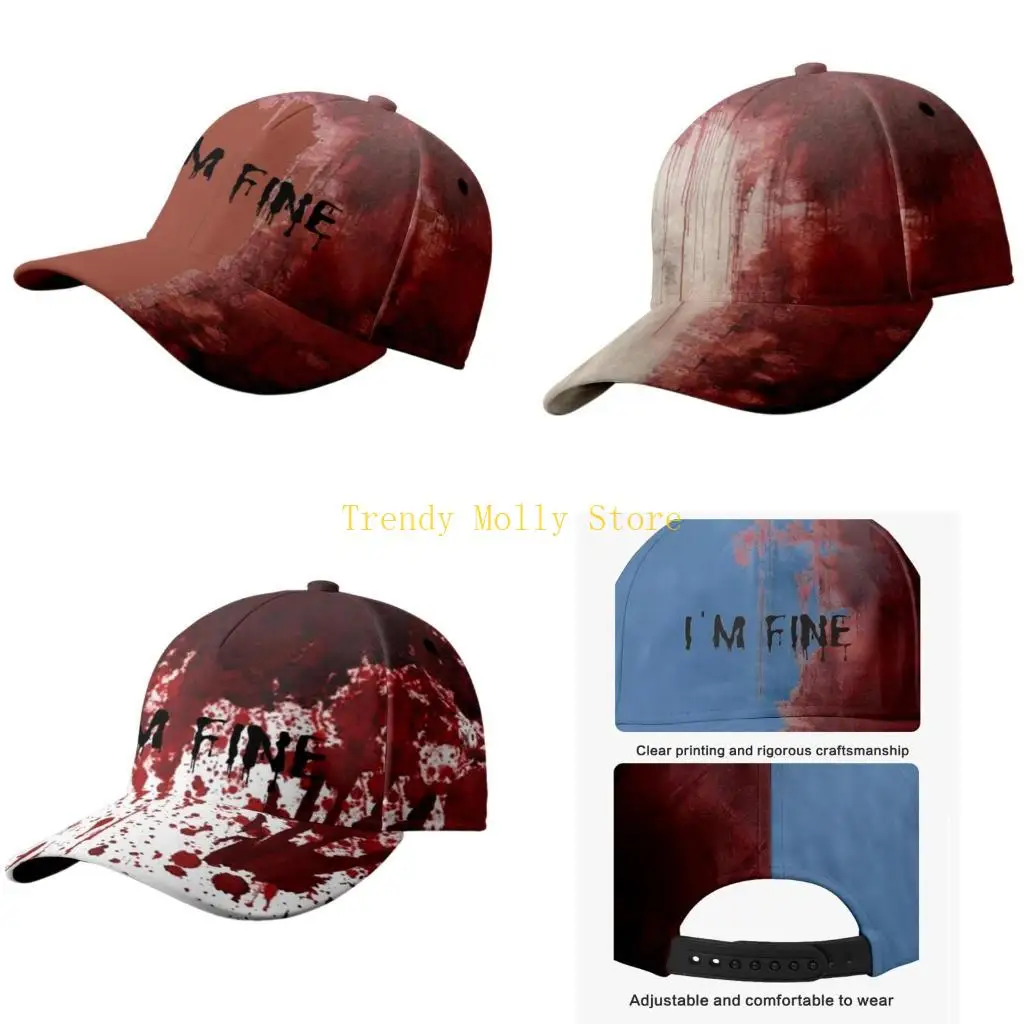 

N5KB Ужасная бейсбольная кепка для Хэллоуина, унисекс, бейсбольные кепки с длинными полями и кровавым принтом, головной убор на