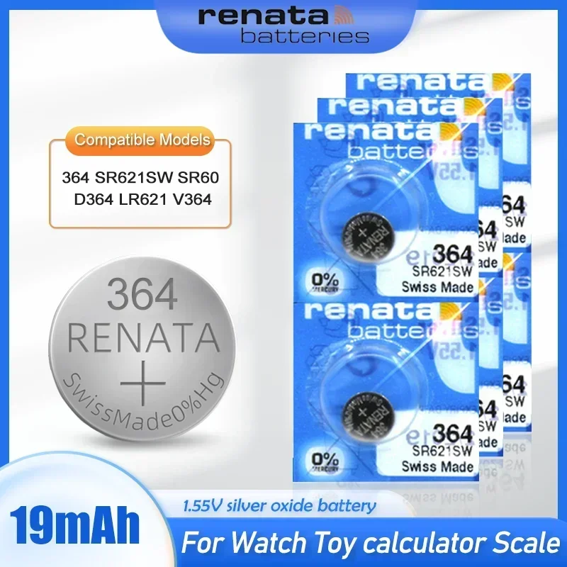 20-100PCS Renata 364 SR621SW AG1 V364 SR60 SR621 LR621 164 531 1.55V Silver Oxide Watch Battery For Scale Remote Button Cell