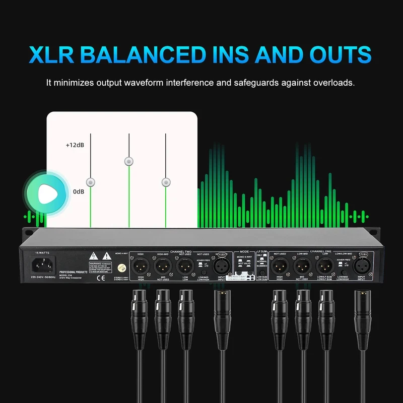 

Fuluode Professional 2/3-Channel Stereo/4-Channel Mono Audio Crossover Stereo Audio Processing XLR Balanced Ins & Outs