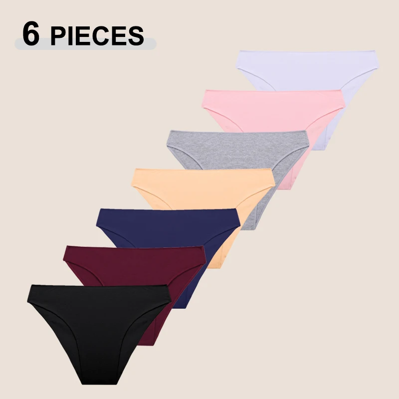 6Pcs/Set Solid Color Cotton Soft Panties For Women High Quality Elastic Low Rise Briefs Sets Female Comfortable Underpants M-XXL